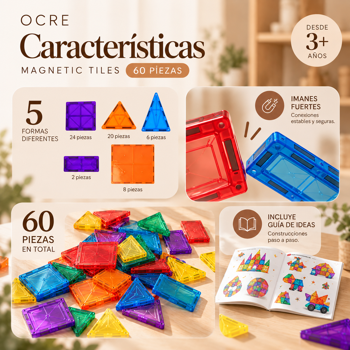 Magnetic Tiles 60 piezas